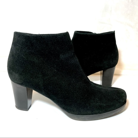 La Canadienne Oliver Waterproof Suede Bootie Black Ankle Boots Stacked Heel 7 - Picture 2 of 12
